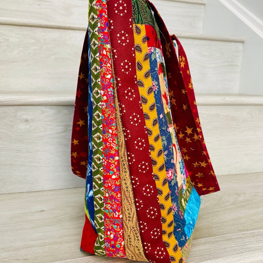Thinking of You log cabin patchwork tote