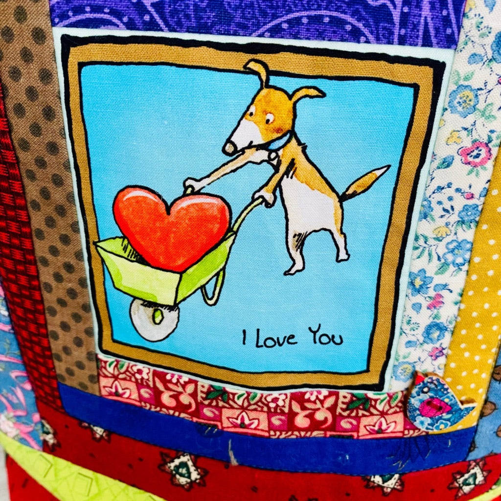 Thinking of You log cabin patchwork tote