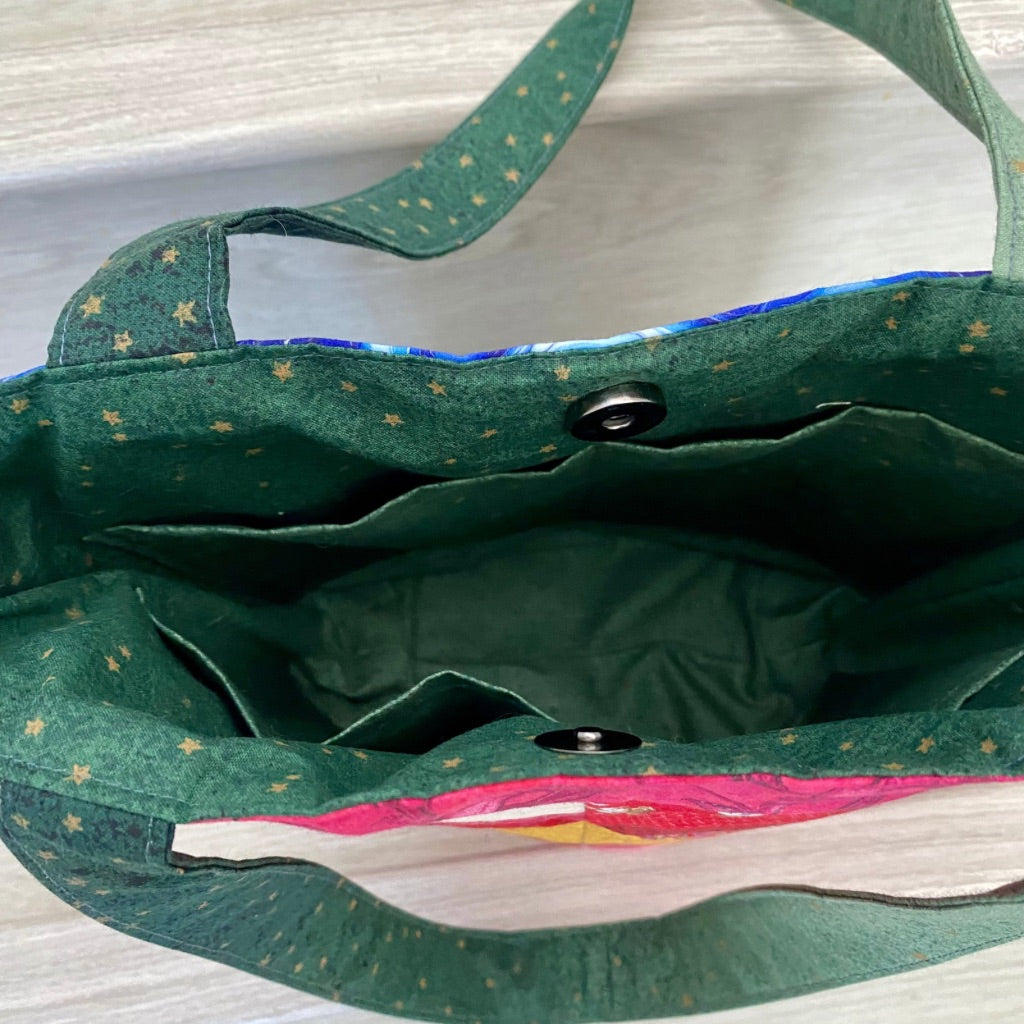 “Berry Blaze & Ocean Haze” Dual sided patchwork tote