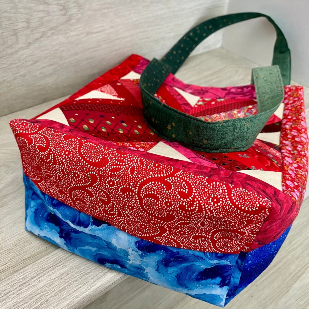 “Berry Blaze & Ocean Haze” Dual sided patchwork tote
