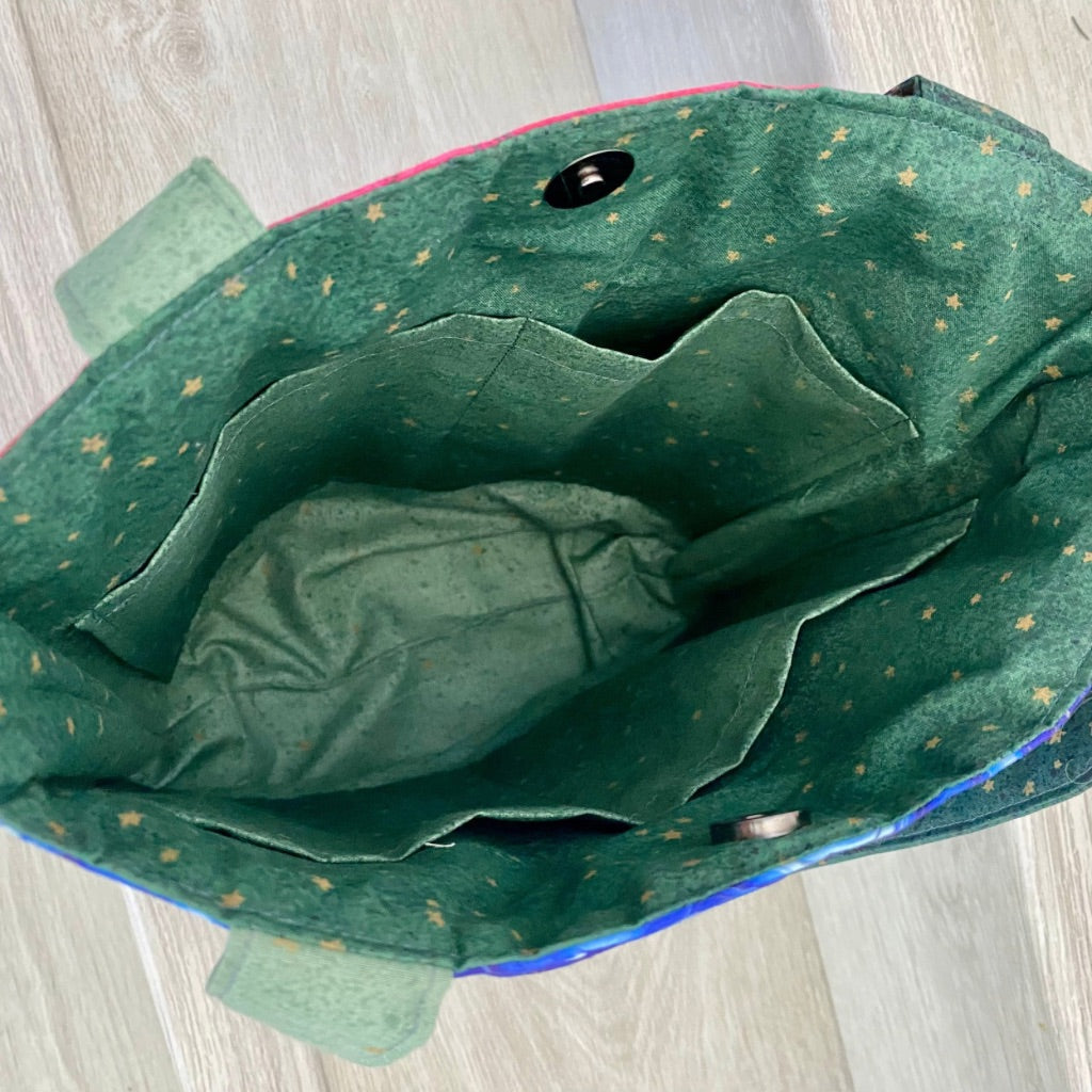 “Berry Blaze & Ocean Haze” Dual sided patchwork tote