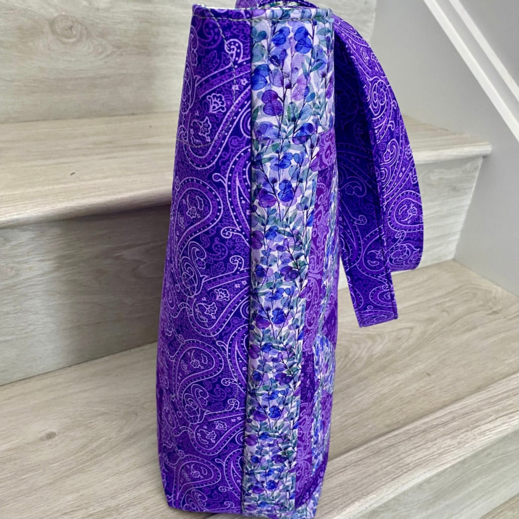 Lavender Whirl” Patchwork Tote – Floral & Paisley Quilted Bag