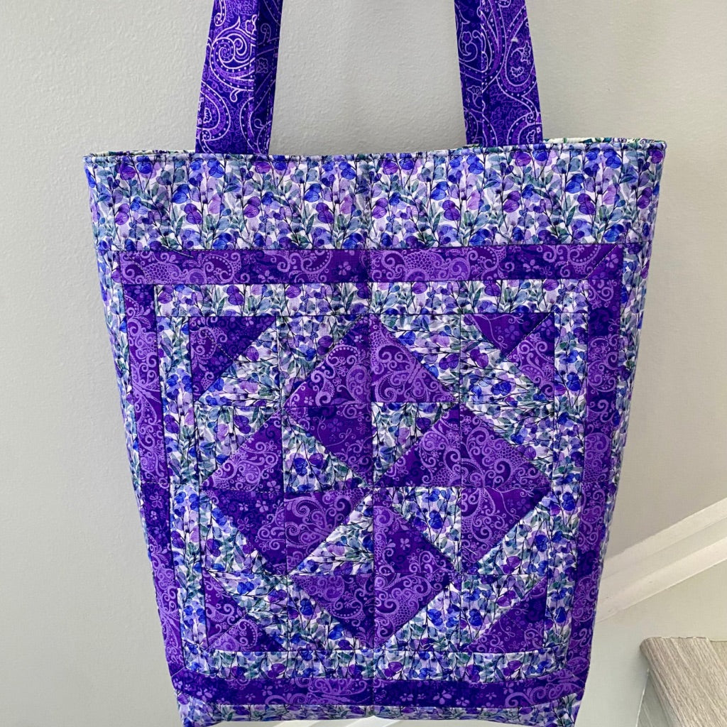 Lavender Whirl” Patchwork Tote – Floral & Paisley Quilted Bag