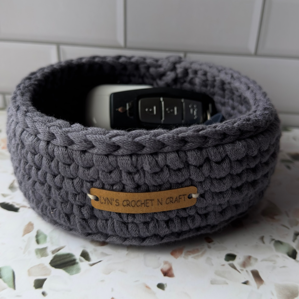Soft & Sturdy small Crochet Basket – Grey Home Décor