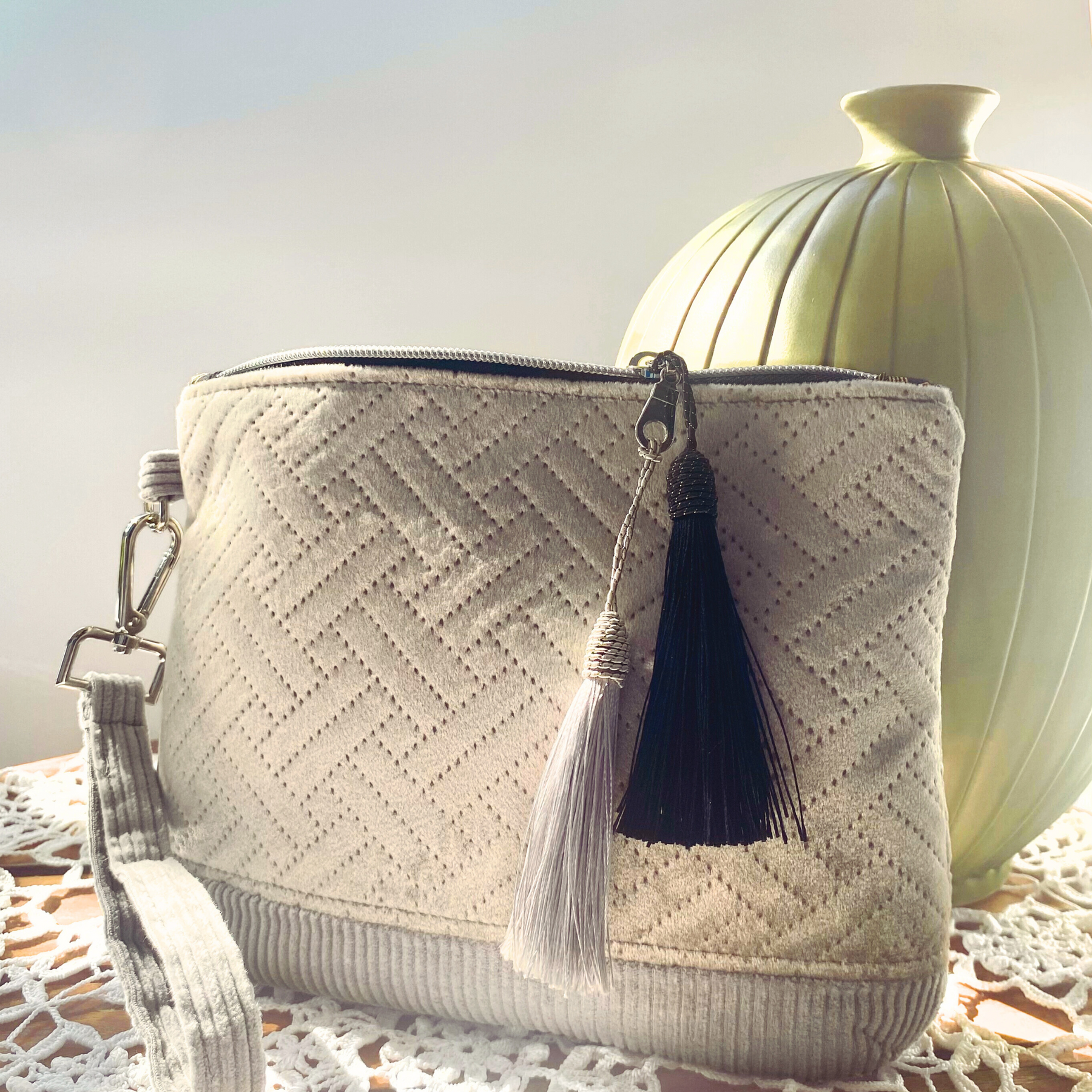 Velvet clutch purse - silver grey