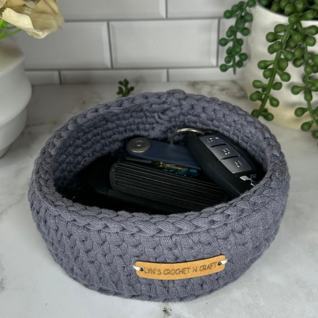 Soft & Sturdy small Crochet Basket – Grey Home Décor