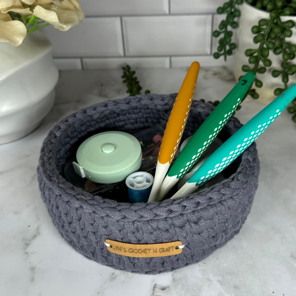 Soft & Sturdy small Crochet Basket – Grey Home Décor