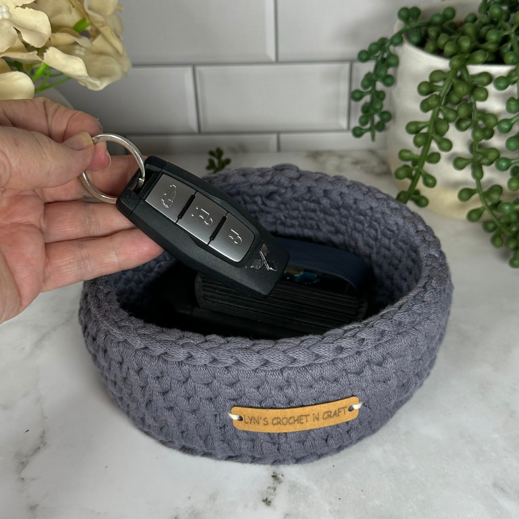 Soft & Sturdy small Crochet Basket – Grey Home Décor