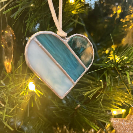 Small Heart Stained Glass Decoration - Turquoise & Blue