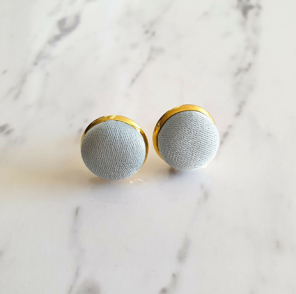 1.4cm Round Ice Blue Kimono Fabric Cabochon stud earrings