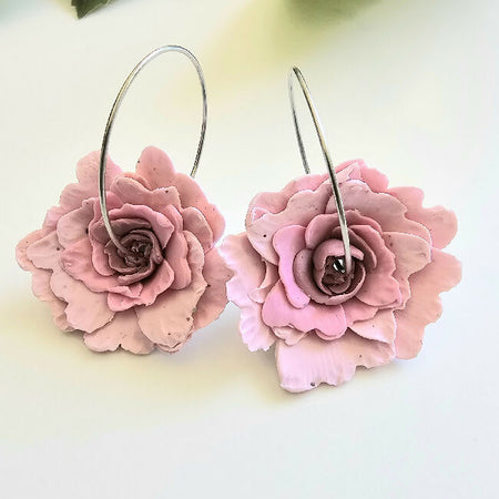 Pink Peony Floral Blooms Handmade Flower Earrings,Dangle Earrings.