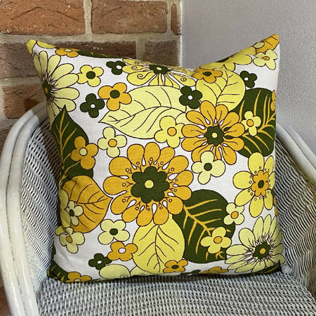 Golden Blooms Cushion Cover Vintage Design Handmade