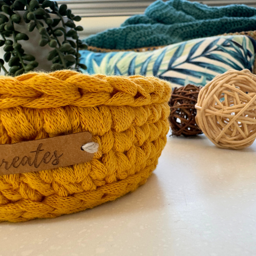 Handmade basket | Recycled yarn | Mustard Pixie