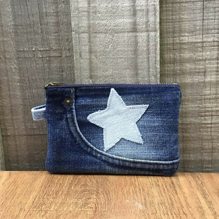 Upcycled Denim Front Pocket Purse - Denim Star