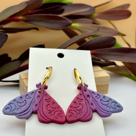 Purple and Pink Moth Earrings – Whimsical Handmade Jewelry