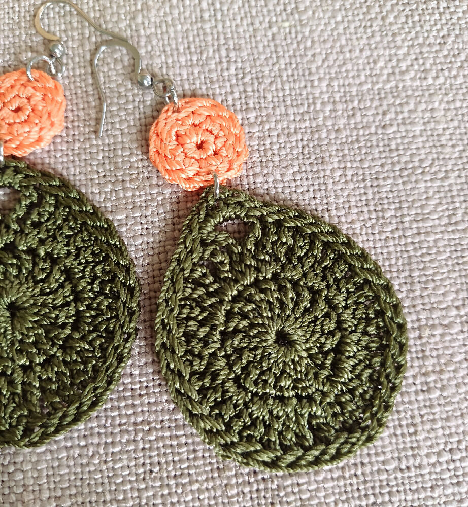 Waterdrop Earrings -Olive and Apricot