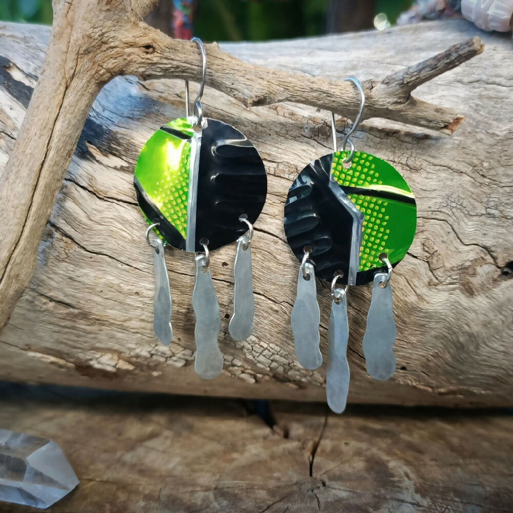 abstract green black handmade dangle earrings 2