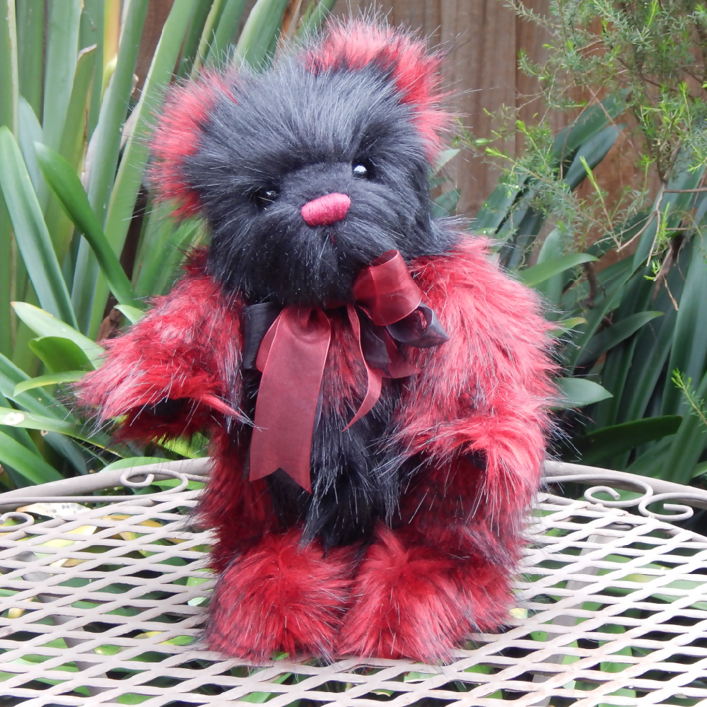 One of a Kind Teddy Bear,Red and Black Bear