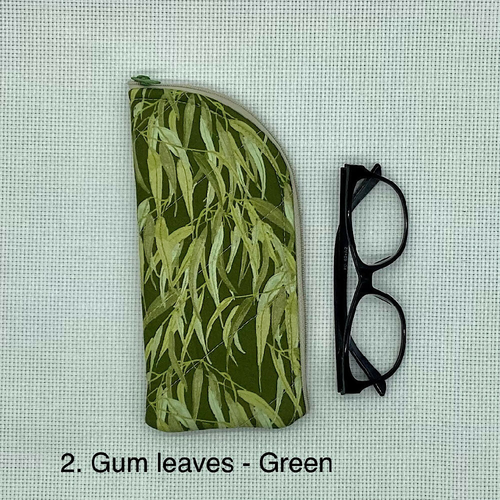 Gum leaves curved top zip pouch for glasses, phones, handbag organiser, etc.