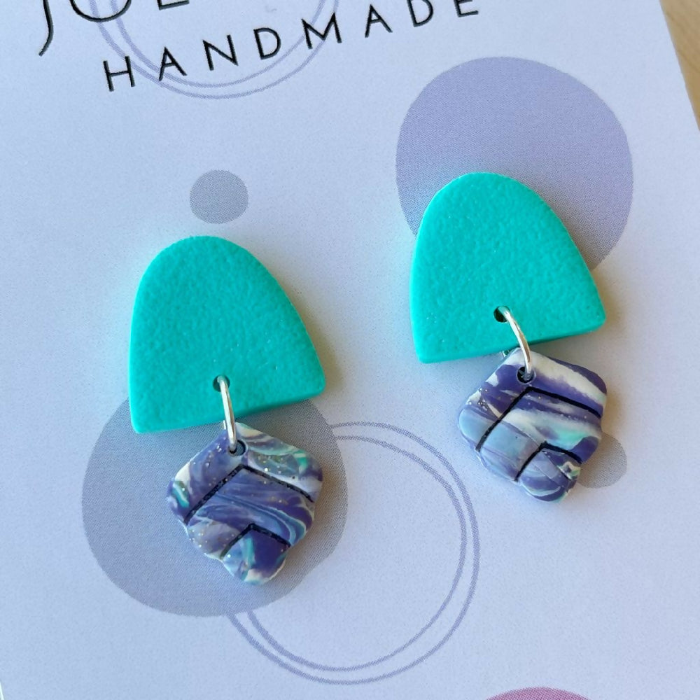 Small Aqua drop Polymer clay earrings 3