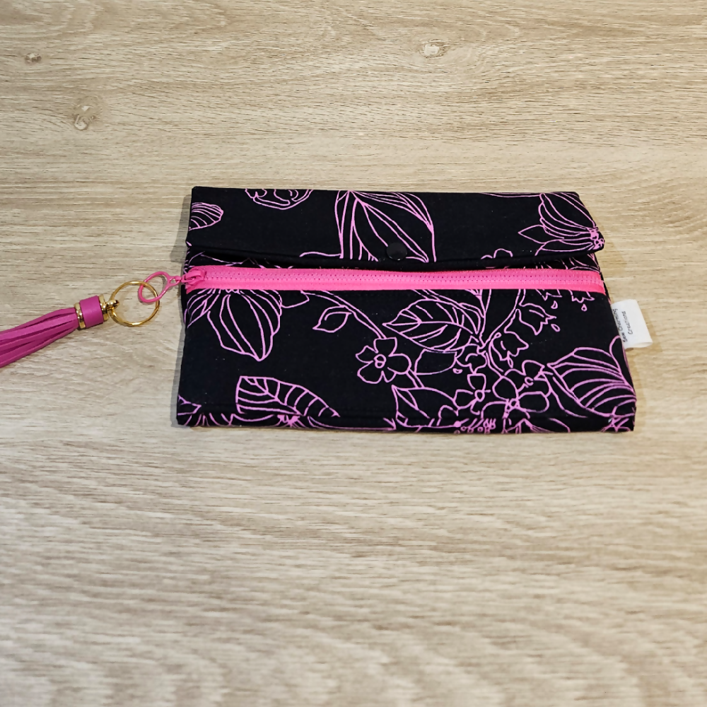 Foldable Wallet/Purse/Mobile Phone Holder - Black and Pink Design