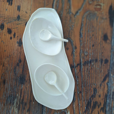 Share plate with condiment bowls and spoons | Handmade porcelain clay glazed set