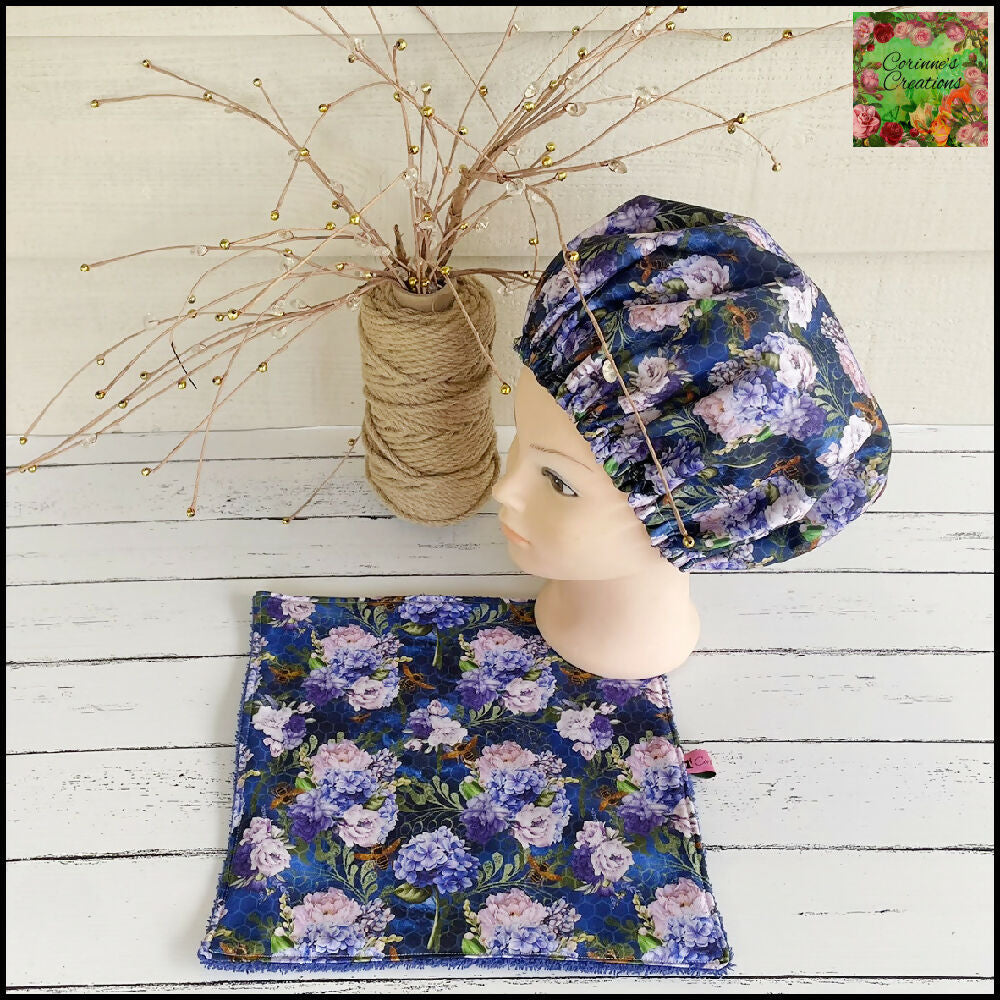 Shower Cap and Face Washer Set - Royal Blue Bees
