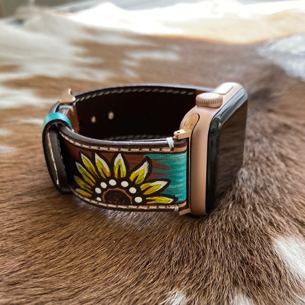 Leather Apple Watch Band - colourful sunflowers