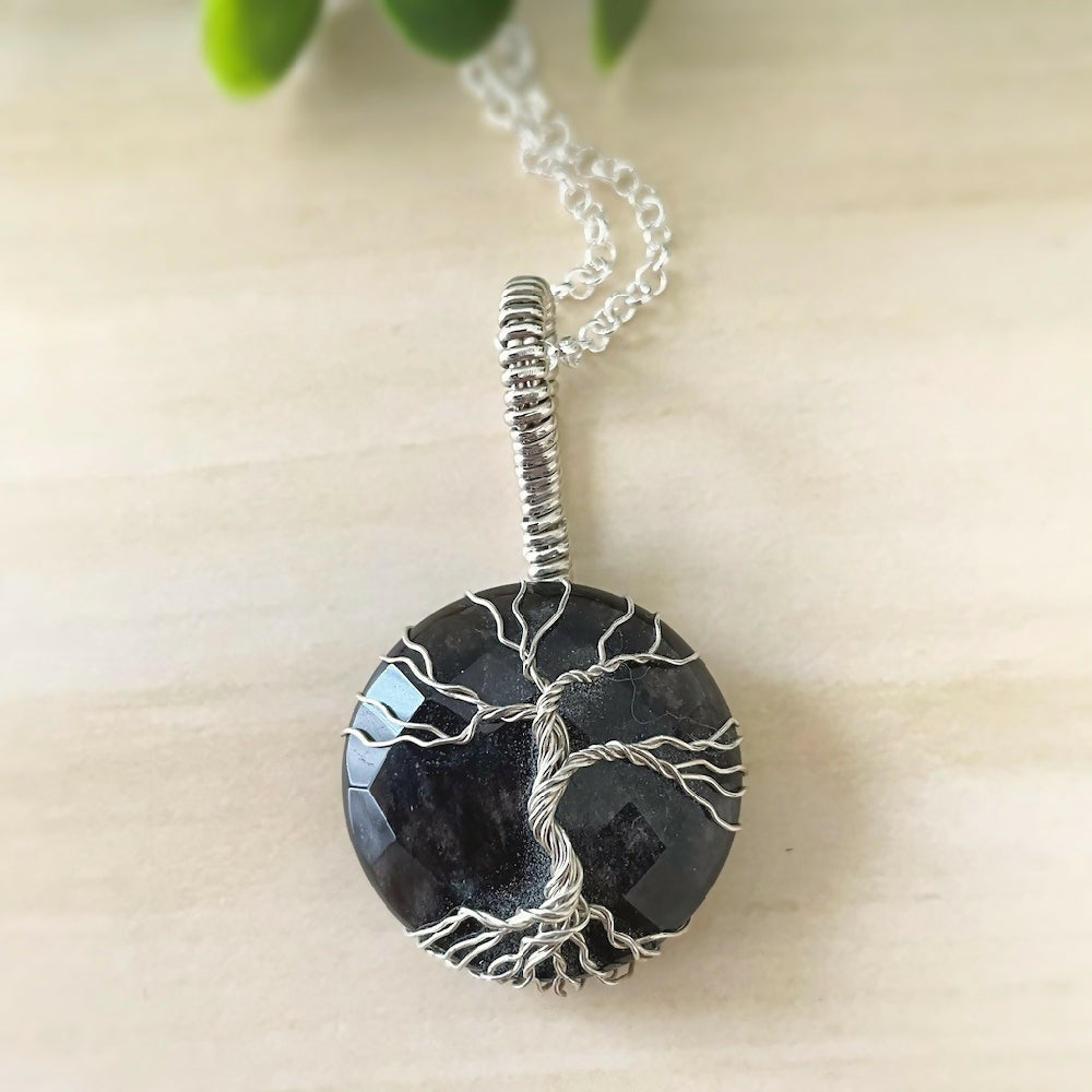 Australian-artist-handmade-jewellery-wire-wrapped-tree-pendant-silver-sheen-obsidian