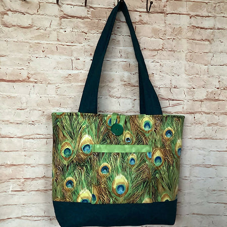 Peacock Feathers handbag, tote, shoulder bag for shopping, travel or craft.
