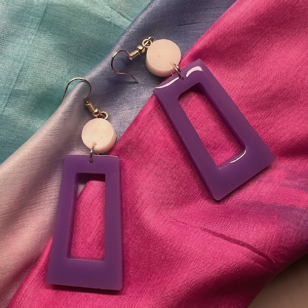 Rectangled Purple White Earrings