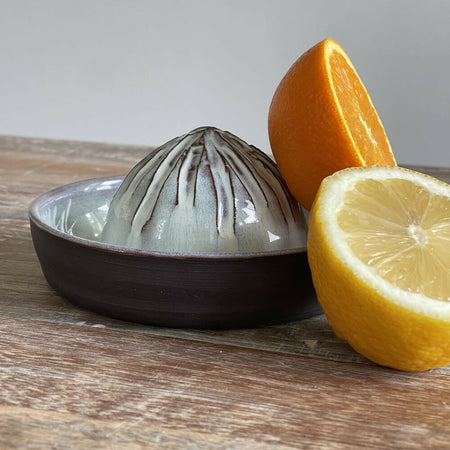 Handmade Ceramic Citrus Juicer Plate | Black Clay |Arctic Blue | Wheel Thrown | Pottery | Ceramic