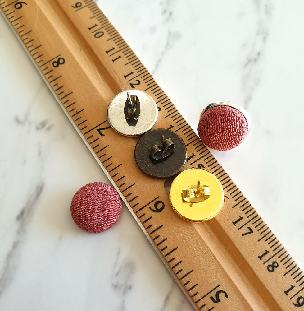 1.4cm Round White Brown Kimono Fabric Cabochon stud earrings