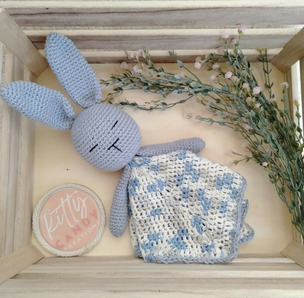 Crochet Lovey Blanket Blue Rabbit