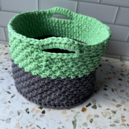 Handmade | Home Decor | Crochet Basket with handles | Mint & Gray