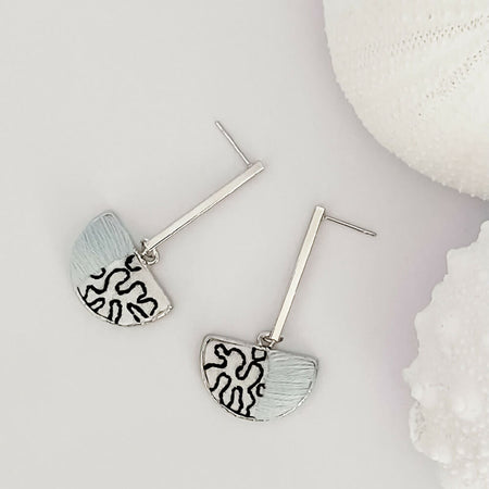 Modern hand-embroidered Abstract Line earrings in silver