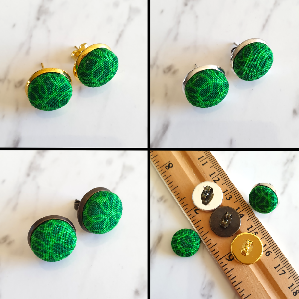 1.4cm Round Green Bubble cotton fabric Cabochon stud earrings