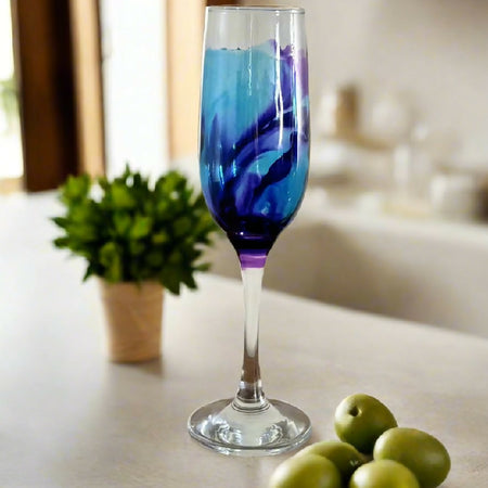 Decorated Champagne Flute Teal/Purple