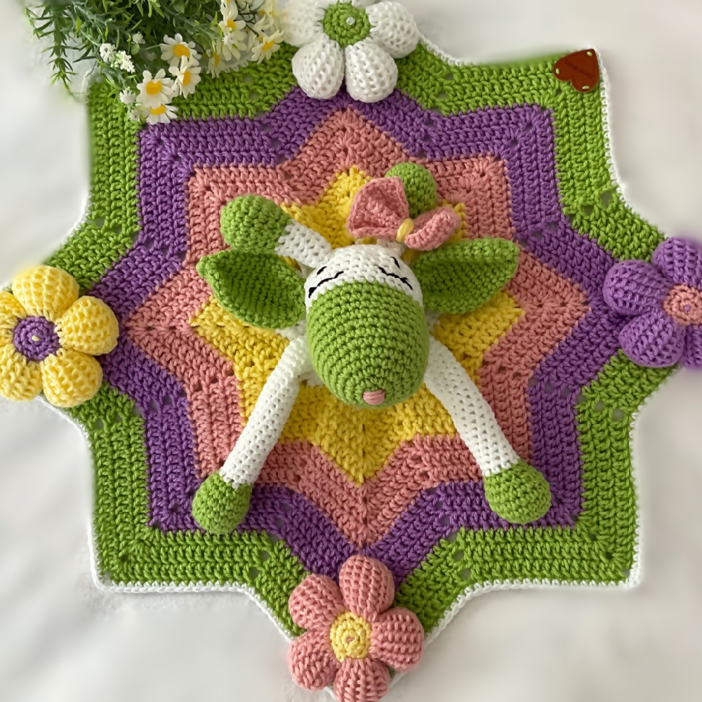 Giraffe Baby Comforter Blanket, Handmade Crochet Lovey Blanket