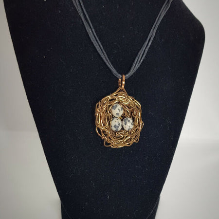 Perfect for Easter, Adorable Birds Nest Pendant on 3 stranded cord