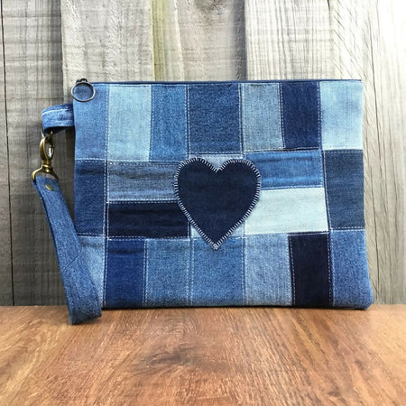 Large Upcycled Denim Pouch – Denim Heart