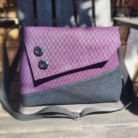 Handmade vintage-styled shoulder bag, rich purple & black.