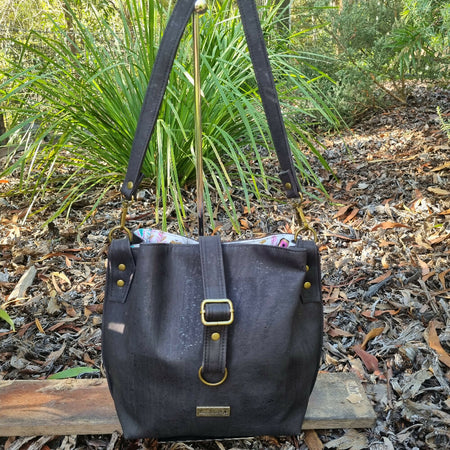 Sustainable Black Cork Shoulder Bag | Classic & Chic