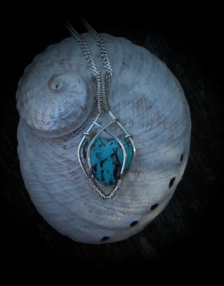 Shattuckite heart pendant in Sterling Silver with chain