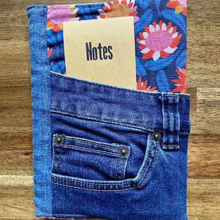 A5 Upcycled Denim Notebook - Protea