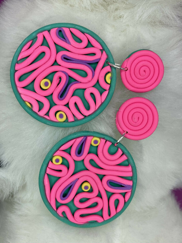 Pink scribble circle dangles