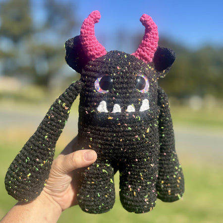 Monster Toy Large Crochet Cuddle Buddy Black Pink