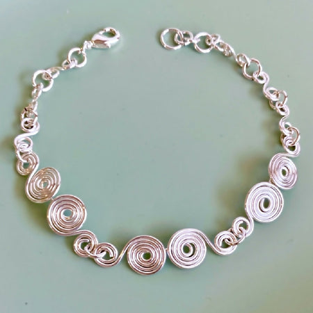 Handmade silver wire spirals bracelet in sterling silver or silver filled