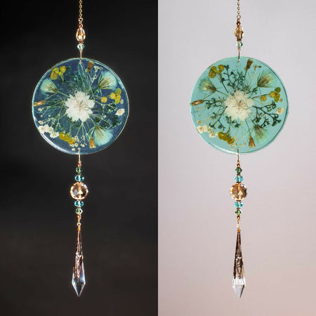 Wildflowers in Resin Suncatcher with Crystals