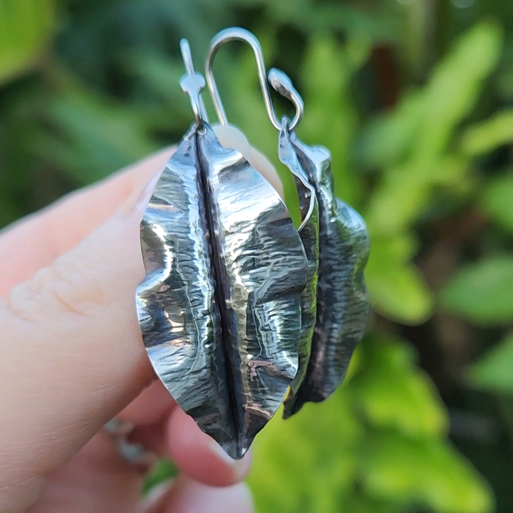 Silver leaf earrings